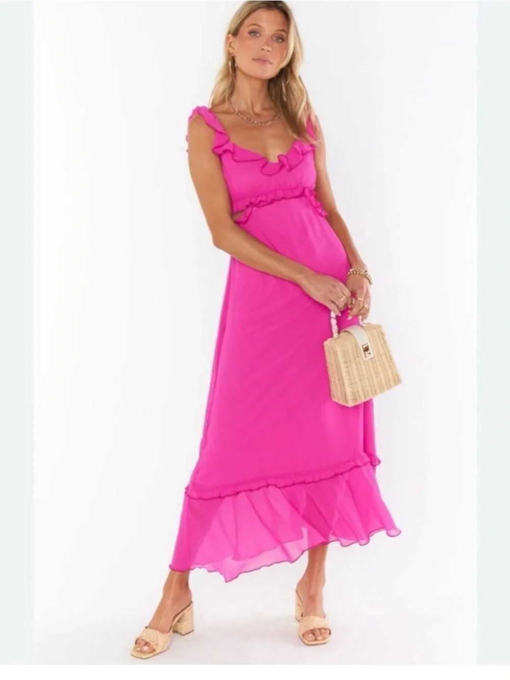 SHOW ME YOUR MUMU LANE MIDI DRESS IN PINK CHIFFON XS - Picture 2 of 6